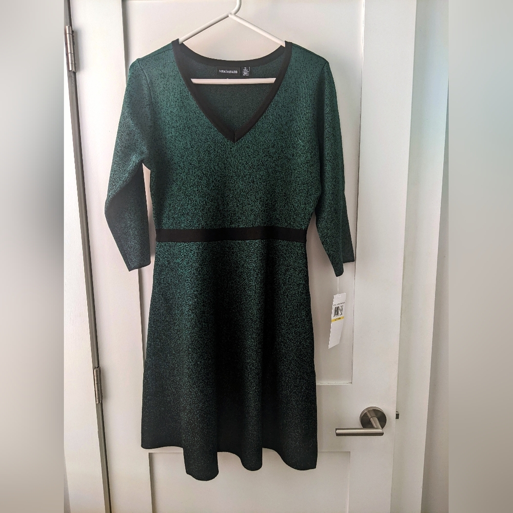 NWT. Nina Leonard black/jewel green dress.